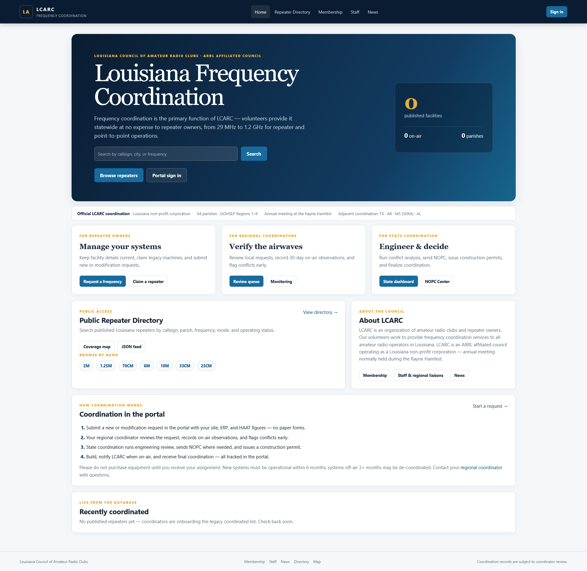 Louisiana Council of Amateur Radio website screenshot